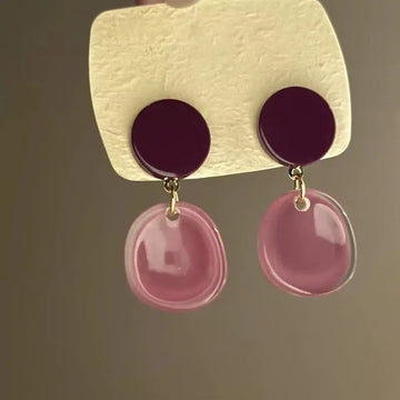 DAIIIBABYYY  -  Candy Pink Color Geometric Resin Dangle Earrings for Women Hong Kong Style Retro Personality Fashion Trendy Simple Jewelry